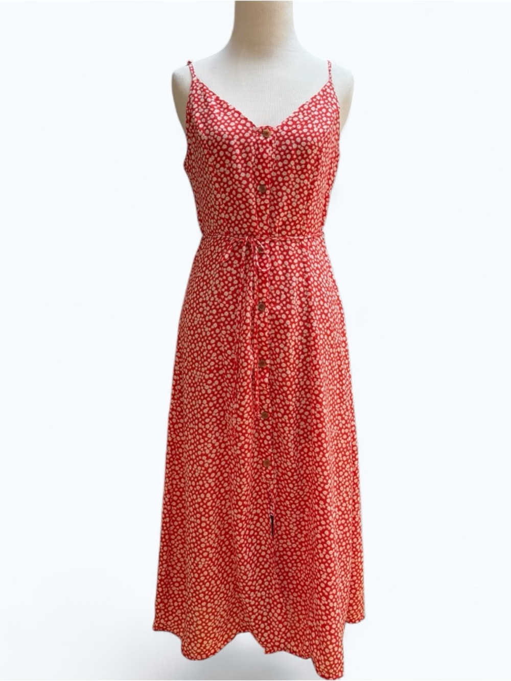 Sienna Sky Red Floral Button-Front Midi Dress, Size S, MSRP $40